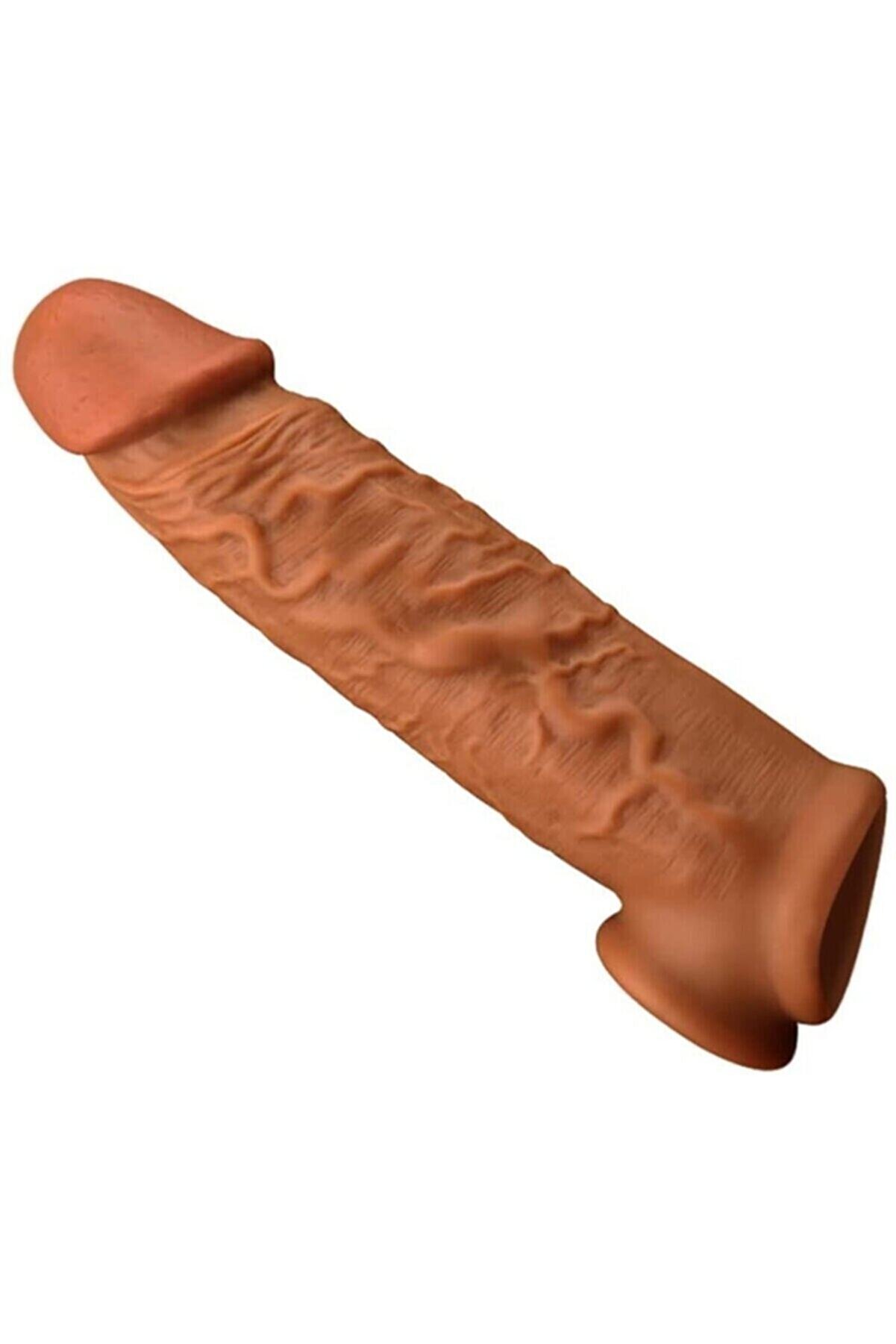 Erox Ger&ccedil;ek&ccedil;i̇ Peni̇s Dokusunda 3,5 Cm Uzatmalı Testi̇s Destekli̇ Yumuşak Reali̇sti̇k Peni̇s Kılıfı+100Ml Jel