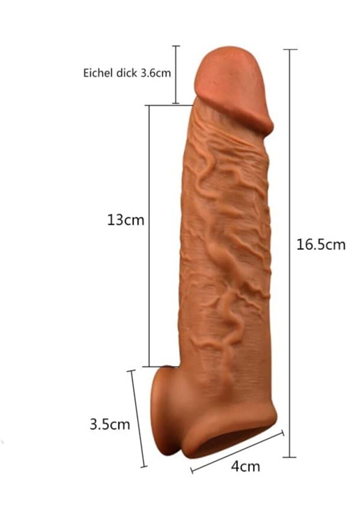 Erox Ger&ccedil;ek&ccedil;i̇ Peni̇s Dokusunda 3,5 Cm Uzatmalı Testi̇s Destekli̇ Yumuşak Reali̇sti̇k Peni̇s Kılıfı+100Ml Jel