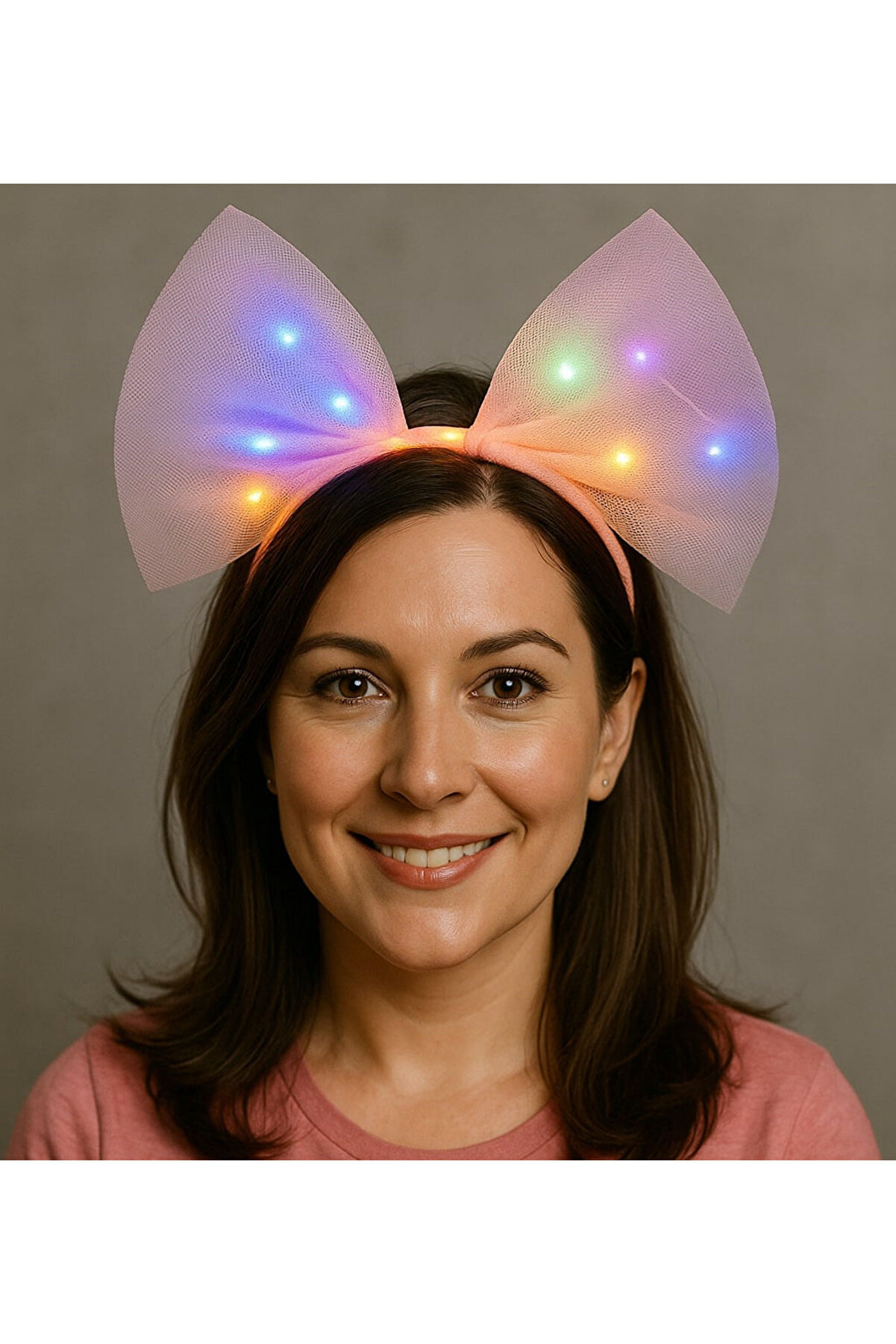 Ethab Ti̇caret Rengarenk Led Işıklı Fi̇yonk Şeki̇lli̇ T&uuml;l Parti̇ Tacı Pembe Renk 25X25 Cm