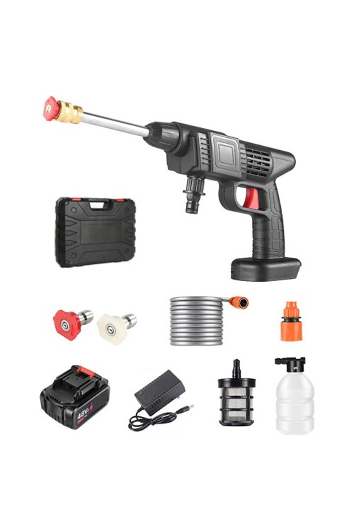 evimdeyokyok 48V Şarjlı Çift Bataryalı Taşınabilir Basınçlı Oto Yıkama Bahçe Sulama Tabancası