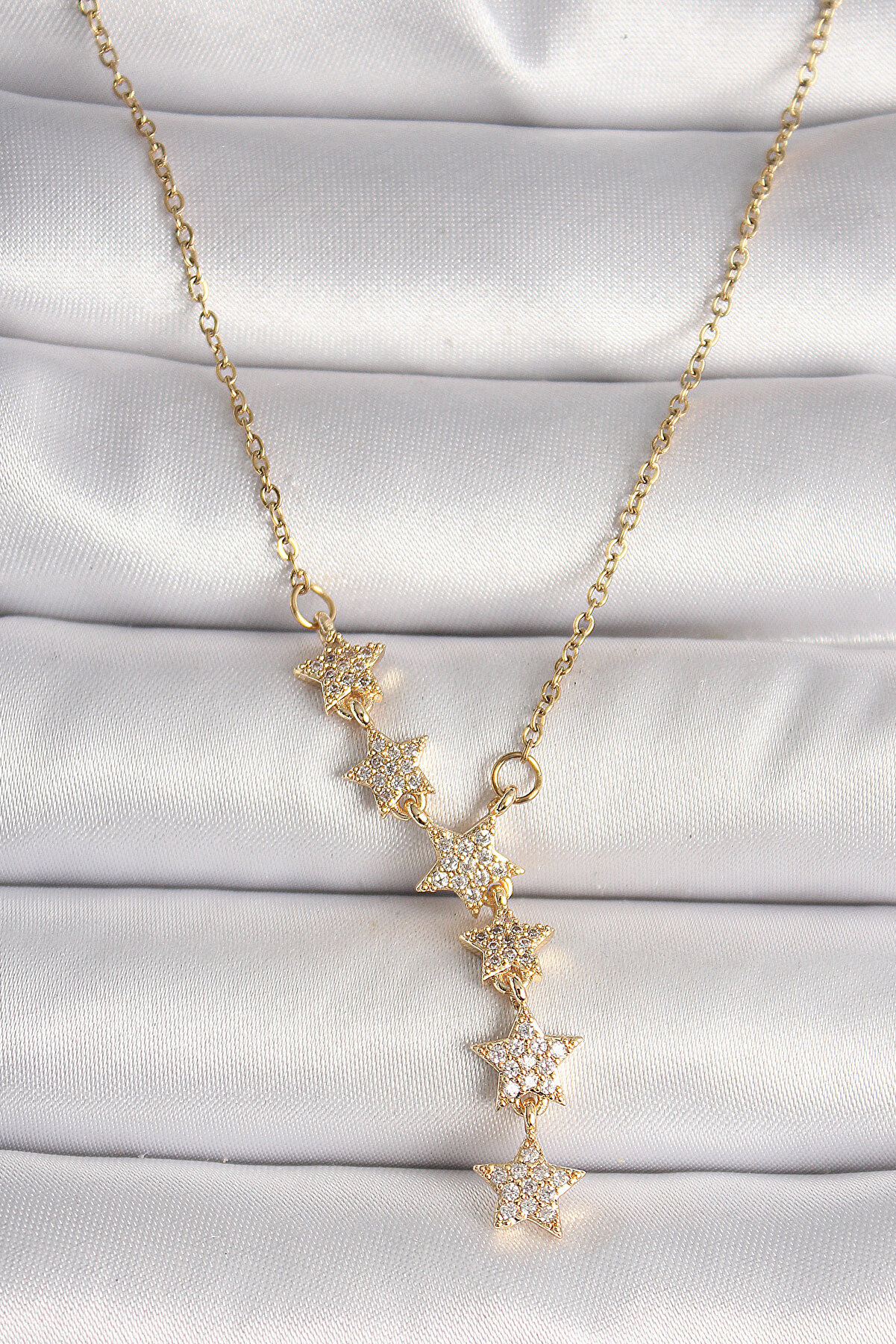 Toptan Bulurum 316L Çelik Gold Renk Zincir Zirkon Taşlı Yıldız Model Kadın Ke