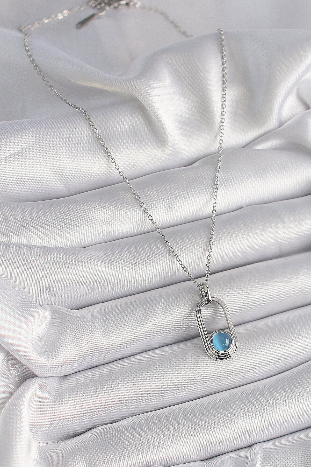 316L &Ccedil;eli̇k G&uuml;m&uuml;ş Renk Zi̇nci̇r Mavi̇ Kedi̇ G&ouml;z Model Kadın Ke