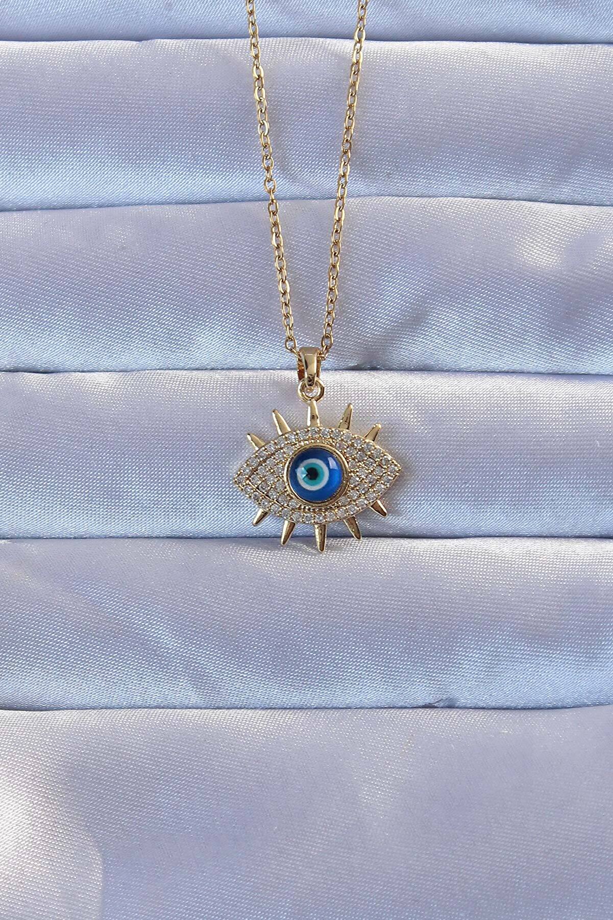 Toptan Bulurum 316L Altın Renk Zirkon Taşlı Nazarlı Göz Ke