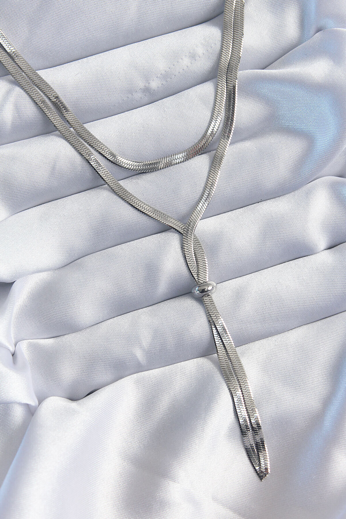 Toptan Bulurum 316L &Ccedil;elik G&uuml;m&uuml;ş Renk 2'li İtalyan Zincir Asans&ouml;r Model Kadın Ke