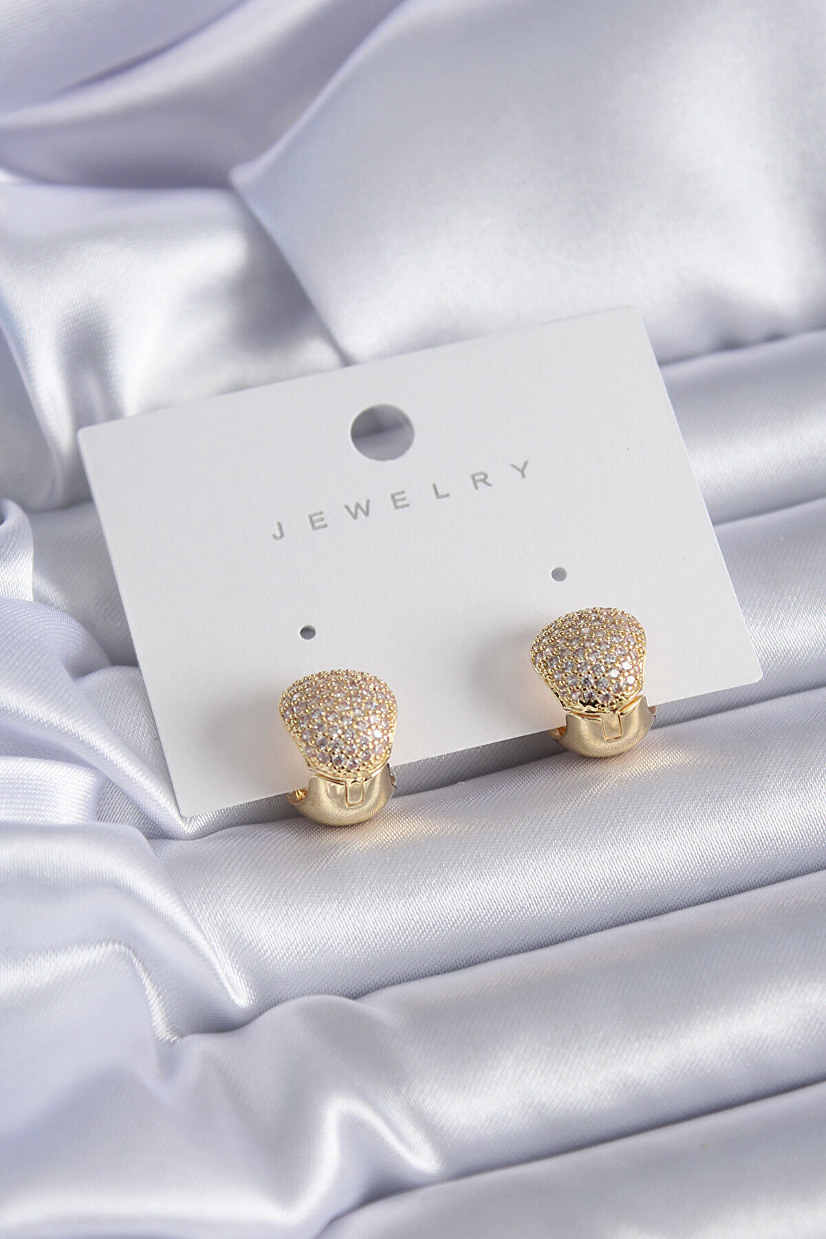 Toptan Bulurum Gold Renk Zirkon Taşlı Pirinç Kadın Küpe