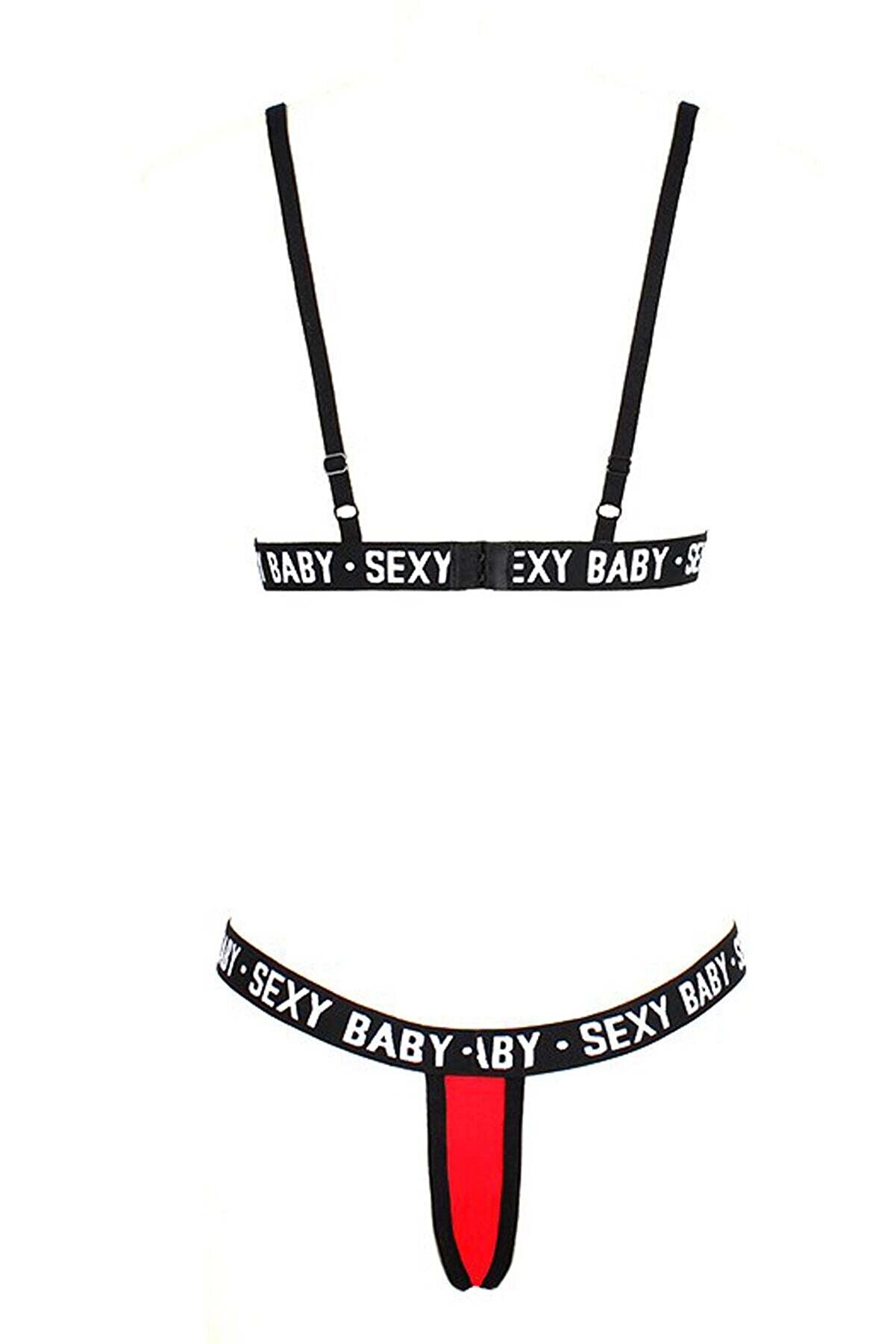 Ethab Ti̇caret Kadın Kırmızı Yazı Detaylı Ipli̇ S&uuml;tyen Takımı