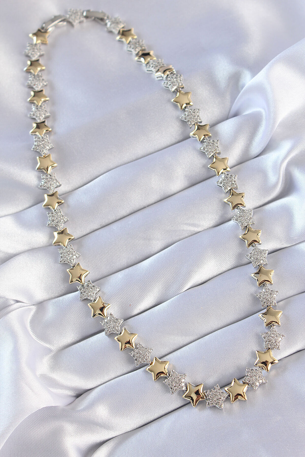 Vi̇p Seri̇ Pi̇ri̇nç Çi̇ft Renk Zi̇rkon Taşlı Yıldız Tasarımlı Ke