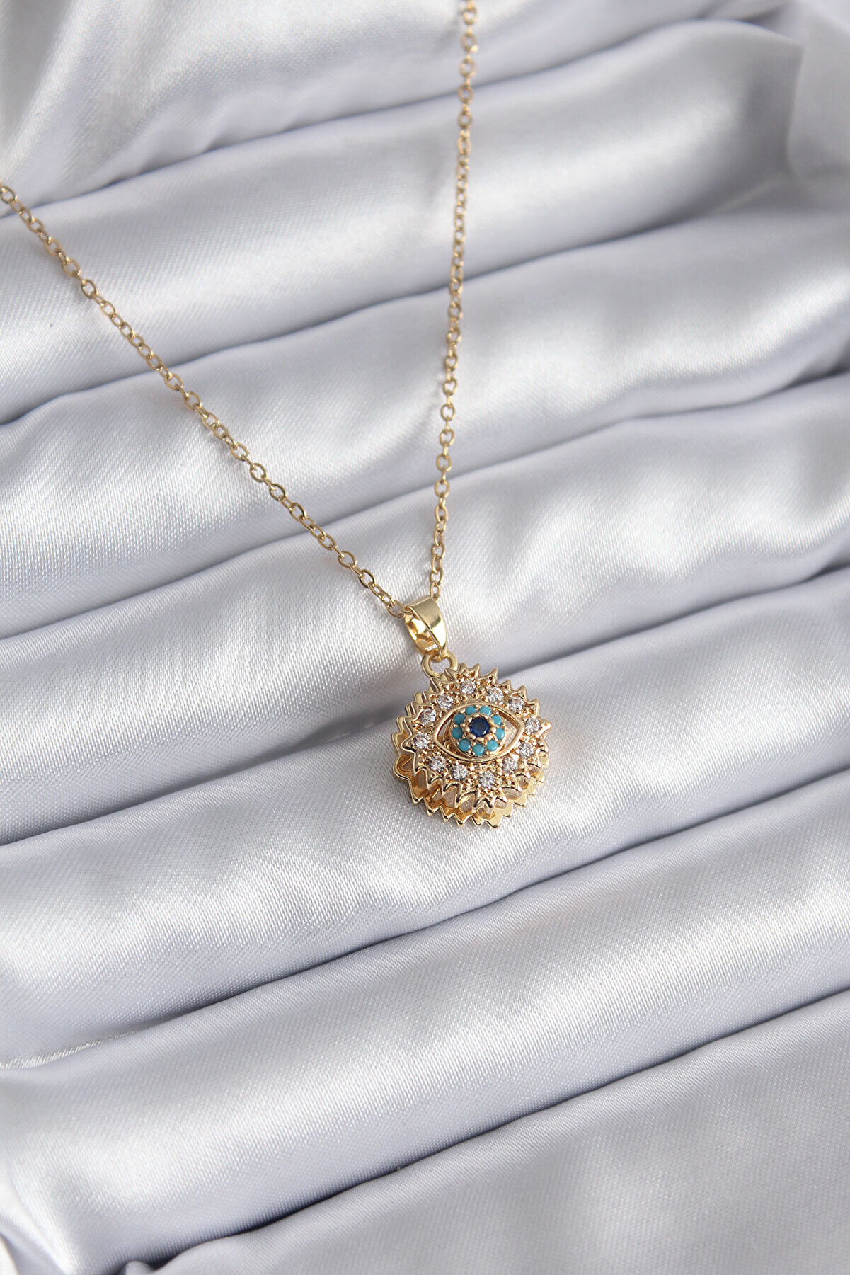 pnr shop 316L Çelik Gold Renk Zirkon Taşlı Göz Model Kadın Ke