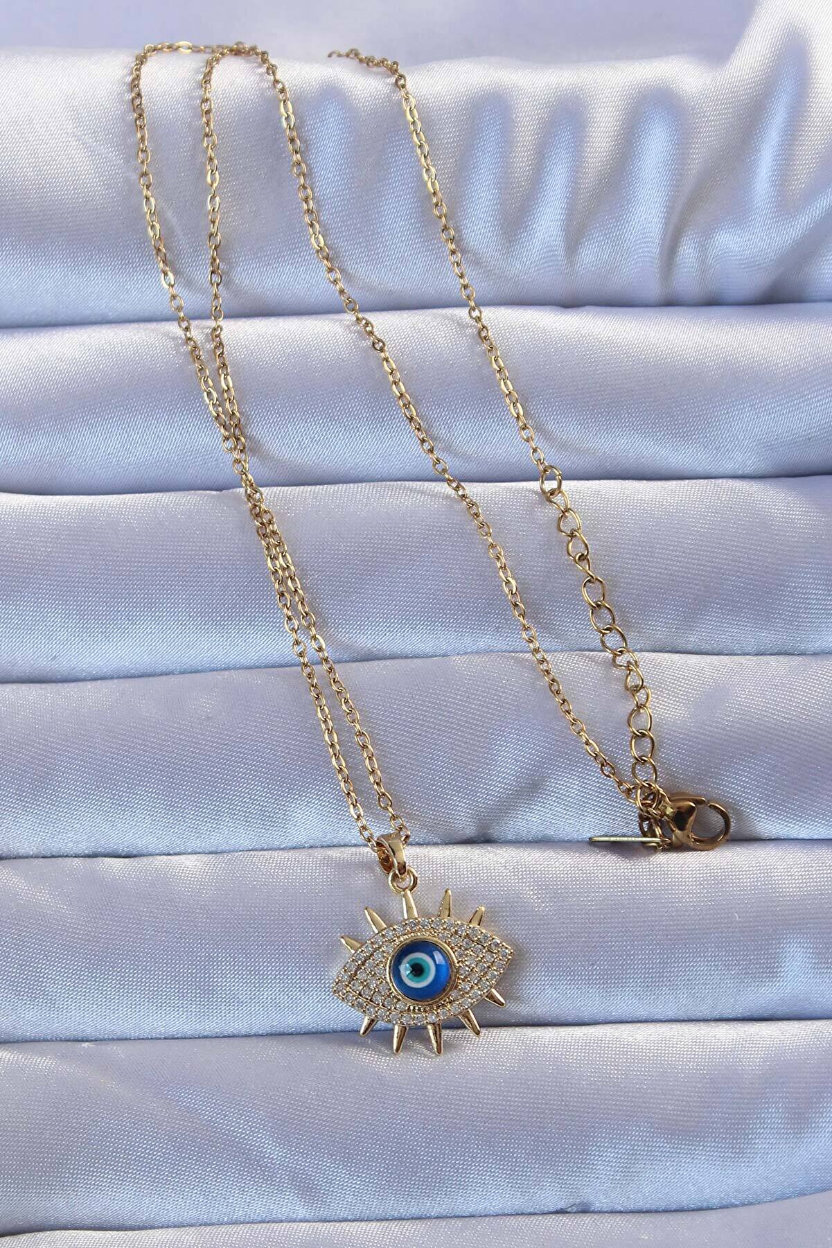 316L Altın Renk Zi̇rkon Taşlı Nazarlı Göz Ke