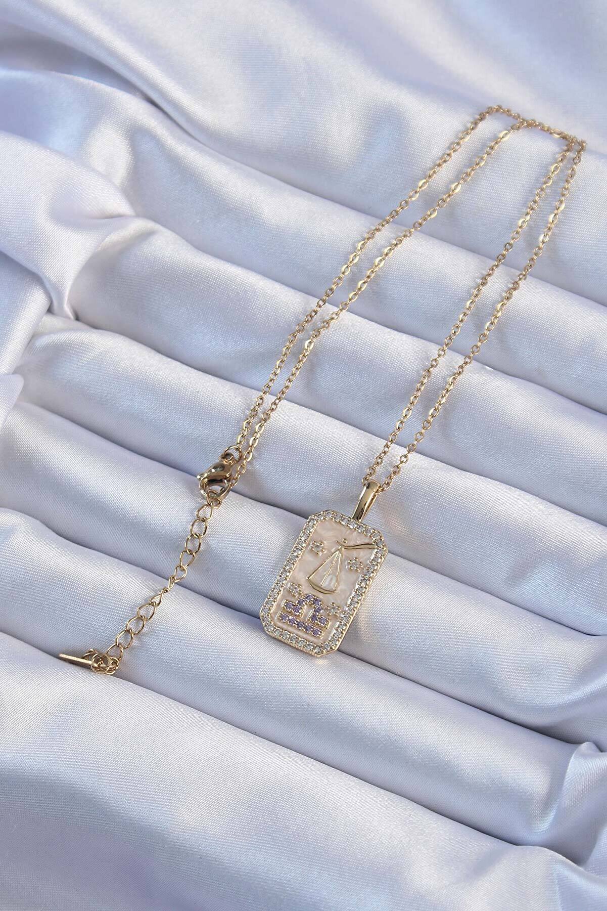 316L &Ccedil;eli̇k Zi̇nci̇r Altın Renk Li̇la Zi̇rkon Taşlı Tarot Ke