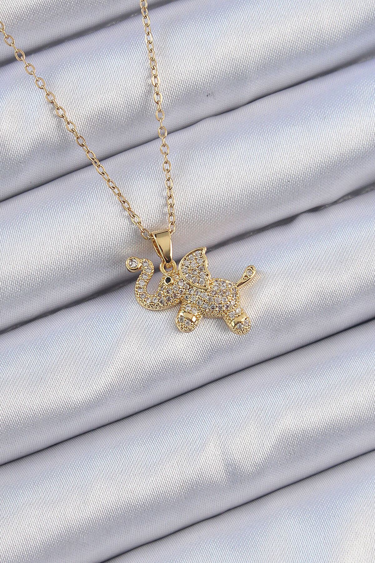 Toptan Bulurum 316L Çelik Zincir Altın Renk Zirkon Taşlı Fil Ke