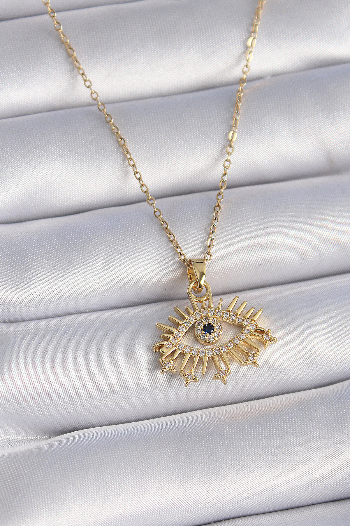 Toptan Bulurum 316L Çelik Gold Renk Zincir Zirkon Taşlı Göz Figür Kadın Ke