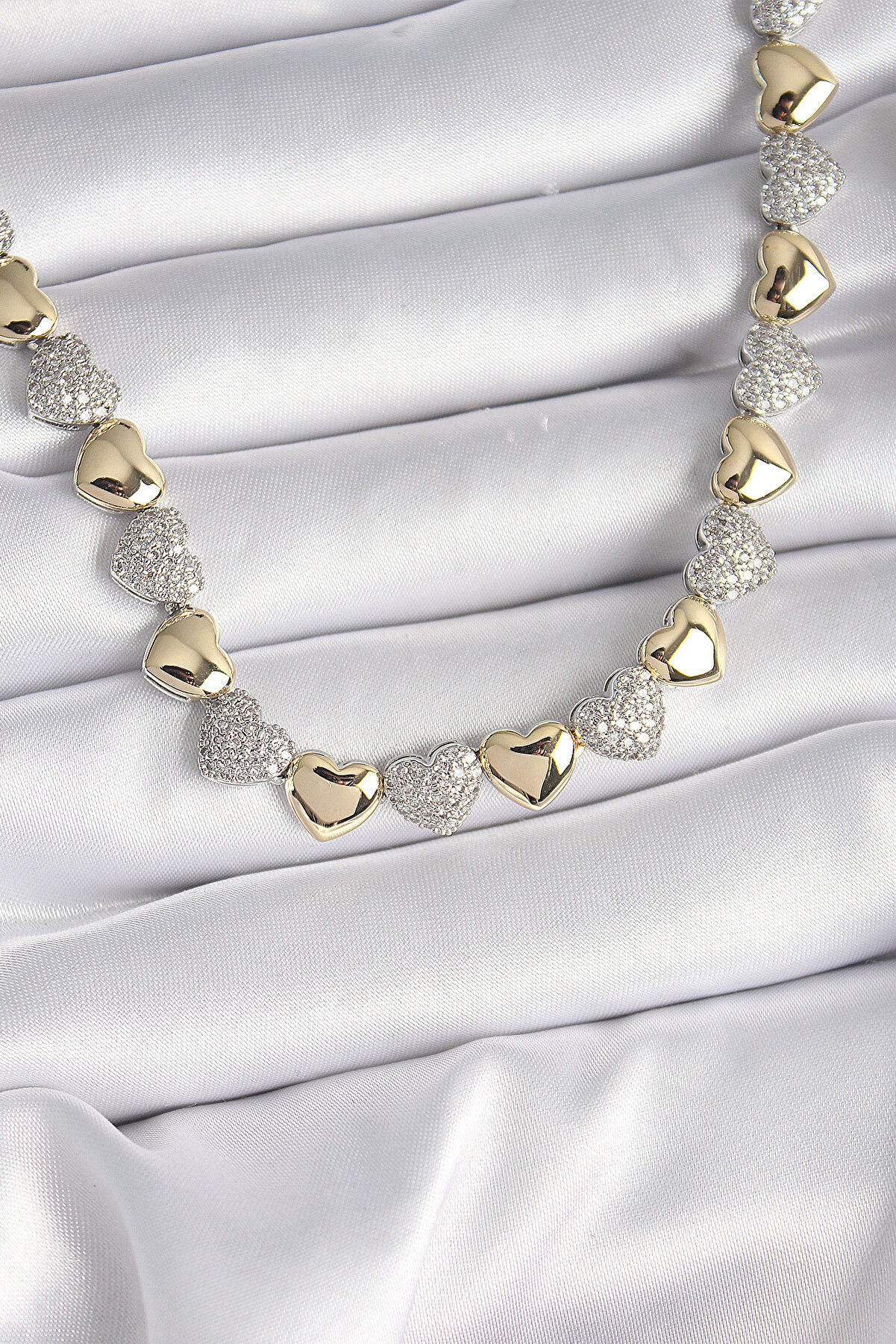 Toptan Bulurum Pirinç Mix Renk Zirkon Taşlı Kalp Model VIP Exclusive Seri Kadın Ke