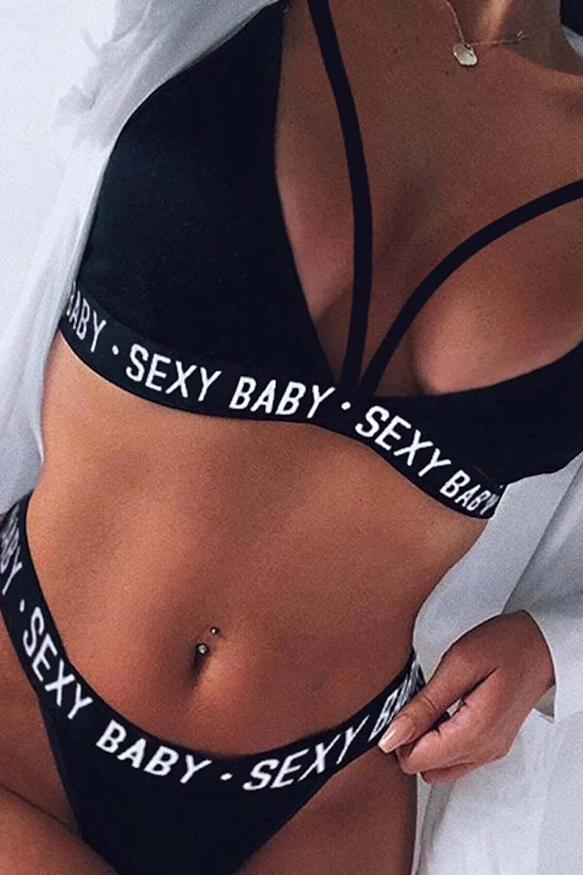 Ethab Ti̇caret Kadın Si̇yah Yazı Detaylı Ipli̇ S&uuml;tyen Takımı