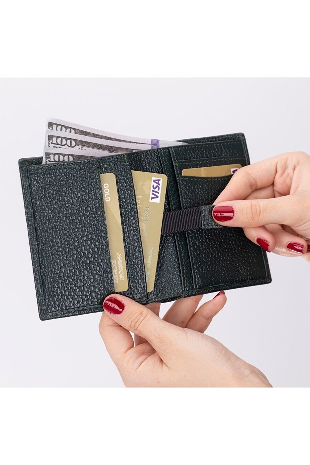 Purahi̇de Deri̇ Cüzdan, 7 Adet Kart Bölmesi̇, Dokulu Si̇yah