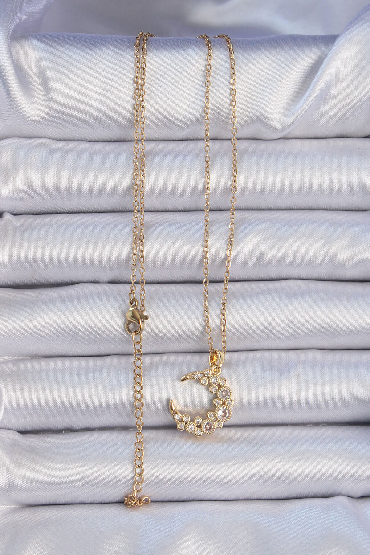 316L &Ccedil;eli̇k Zi̇nci̇r Altın Renk Zi̇rkon Taşlı Ay Ke