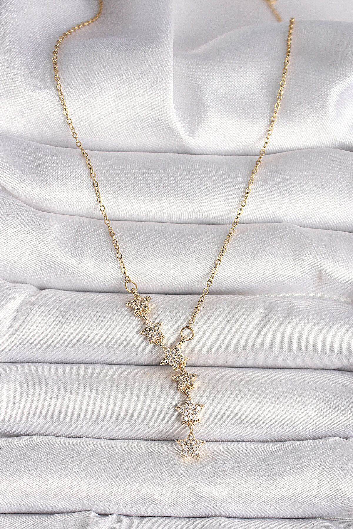 316L Çeli̇k Gold Renk Zi̇nci̇r Zi̇rkon Taşlı Yıldız Model Kadın Ke