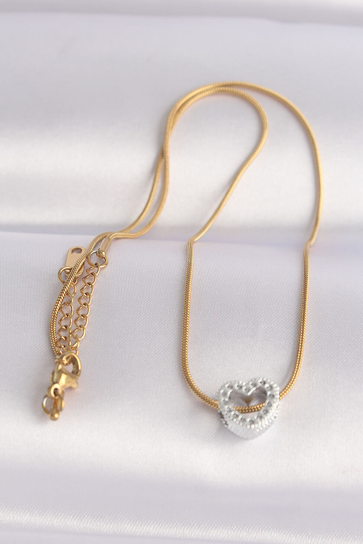 316L Çeli̇k Zi̇nci̇r Altın Renk Zi̇nci̇rli̇ Gümüş Renk Kalp Tasarımlı Ke