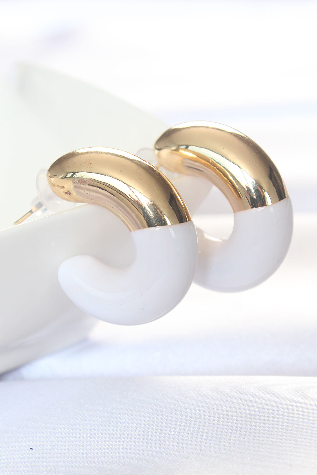 Toptan Bulurum CCB Beyaz Gold Çift Renk Küpe