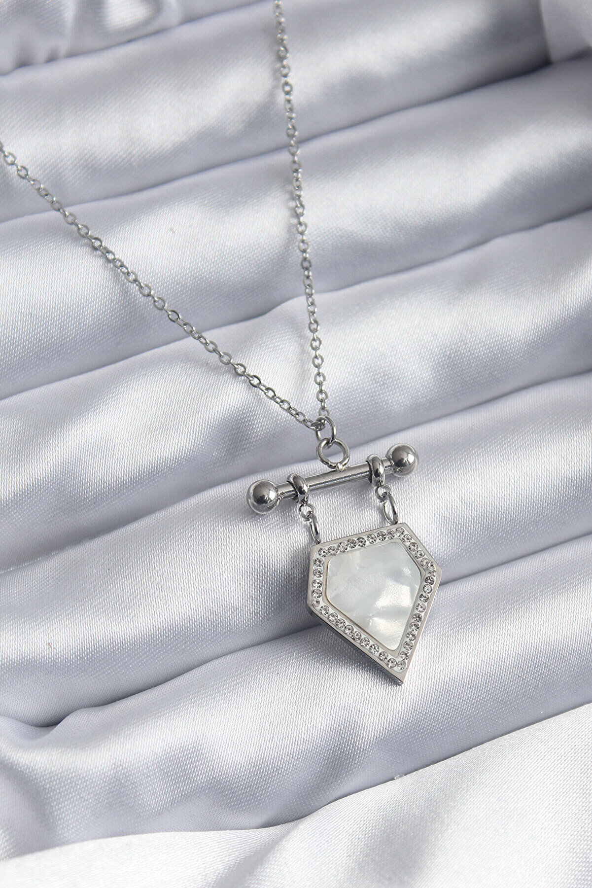 Toptan Bulurum 316L Çelik Gümüş Renk Zirkon Taş Detay Kadın Ke