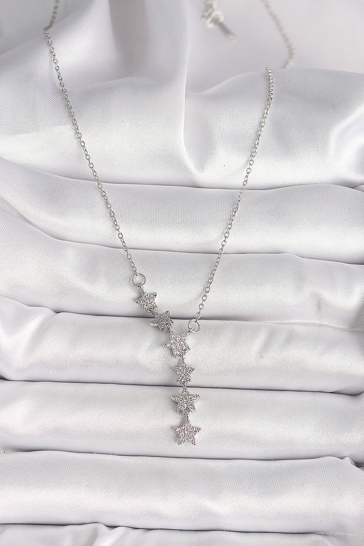 316L Çeli̇k Gümüş Renk Zi̇nci̇r Zi̇rkon Taşlı Yıldız Model Kadın Ke