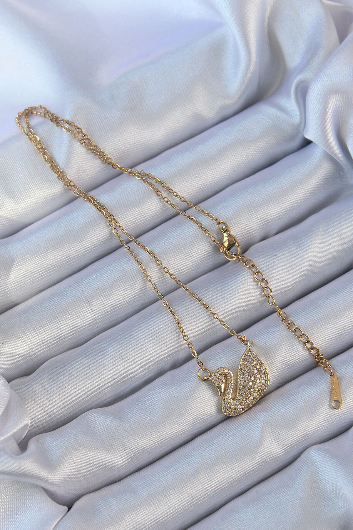 316L Çeli̇k Zi̇nci̇r Altın Renk Zi̇rkon Taşlı Kuğu Ke