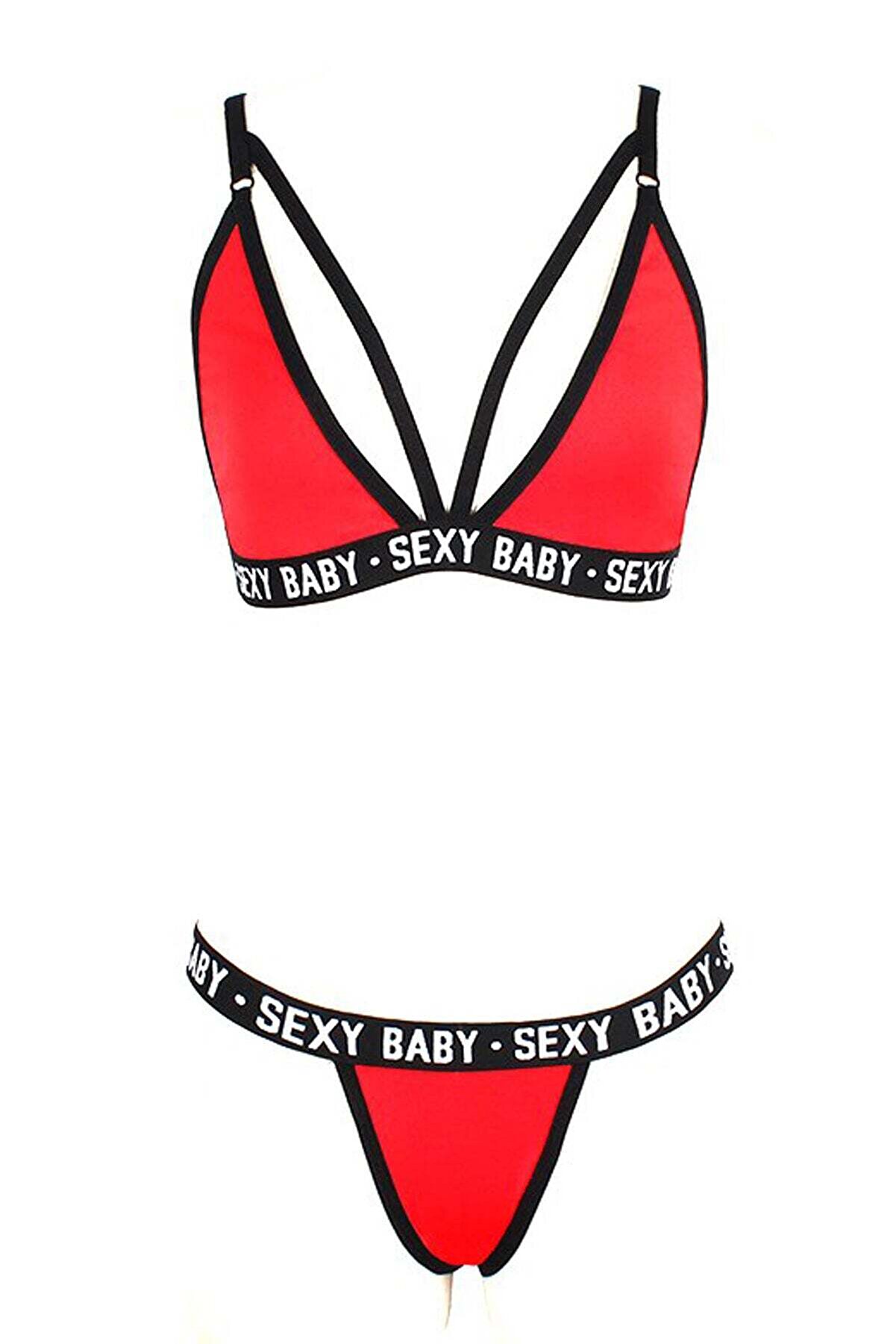 Ethab Ti̇caret Kadın Kırmızı Yazı Detaylı Ipli̇ S&uuml;tyen Takımı