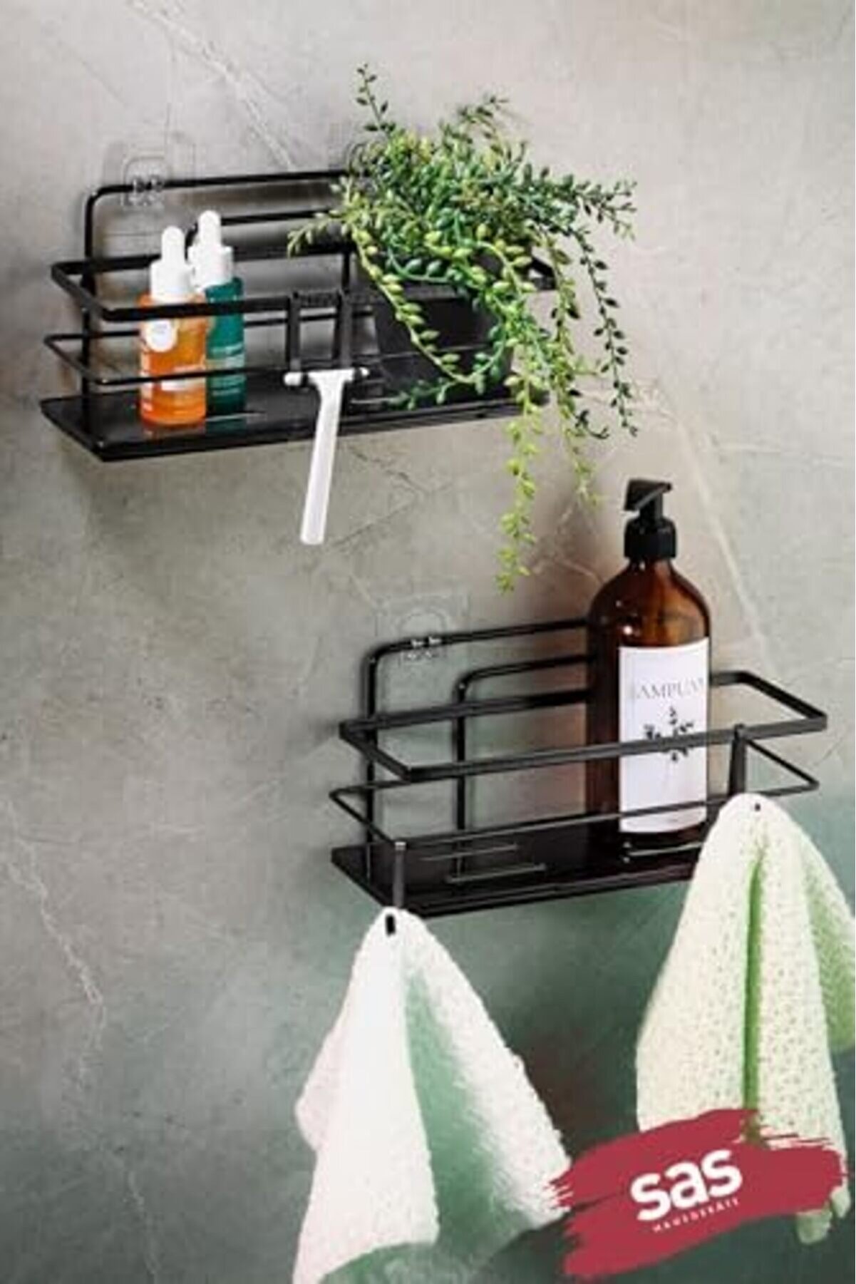 Goldflare Haus Yapışkanlı Ömür Boyu Paslanmaz Ayarlanabi̇li̇r Raf Düzenleyi̇ci̇ Şampuanlık 2 Adet Si̇yah