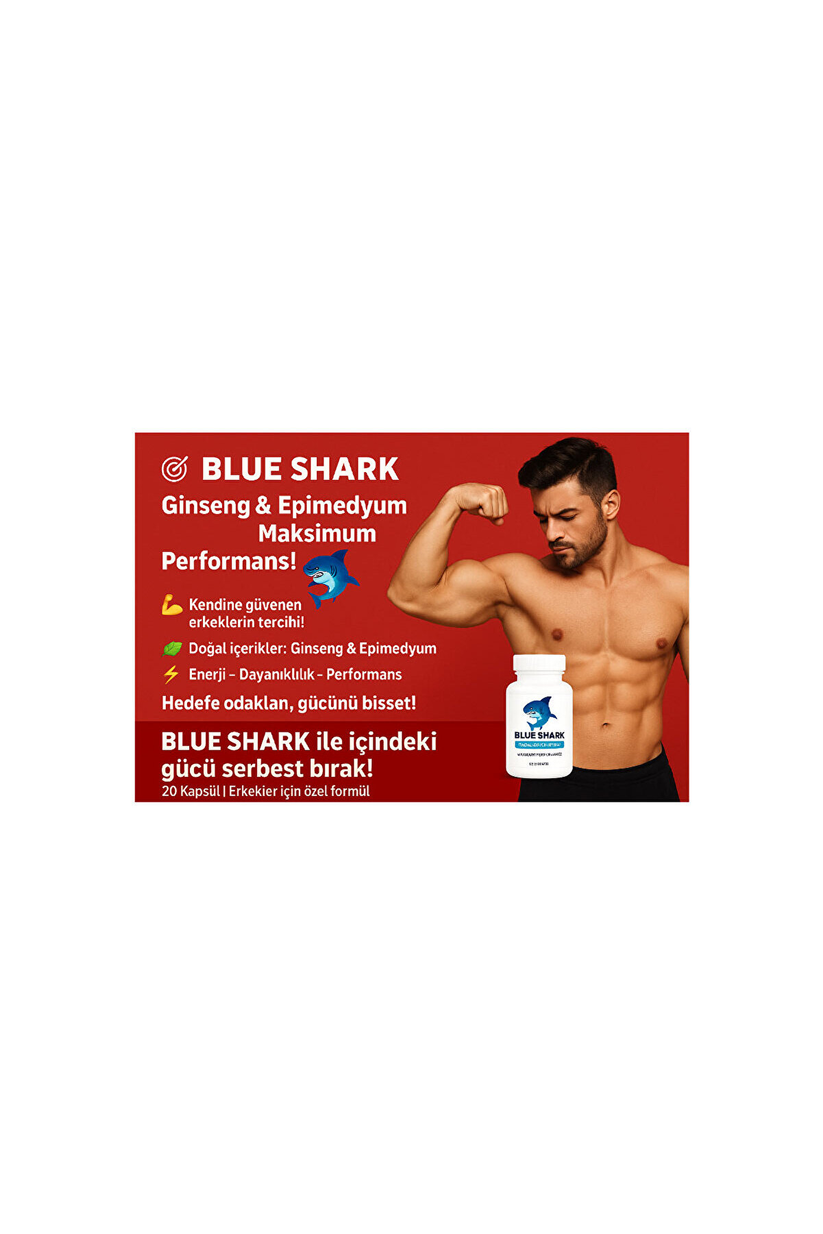 Blue Shark Gi̇nseng&Epi̇medi̇um Erkekler İçi̇n Destekleyi̇ci̇ 20 Li̇ X 1 Adet + Kayganlaştırıcıyla