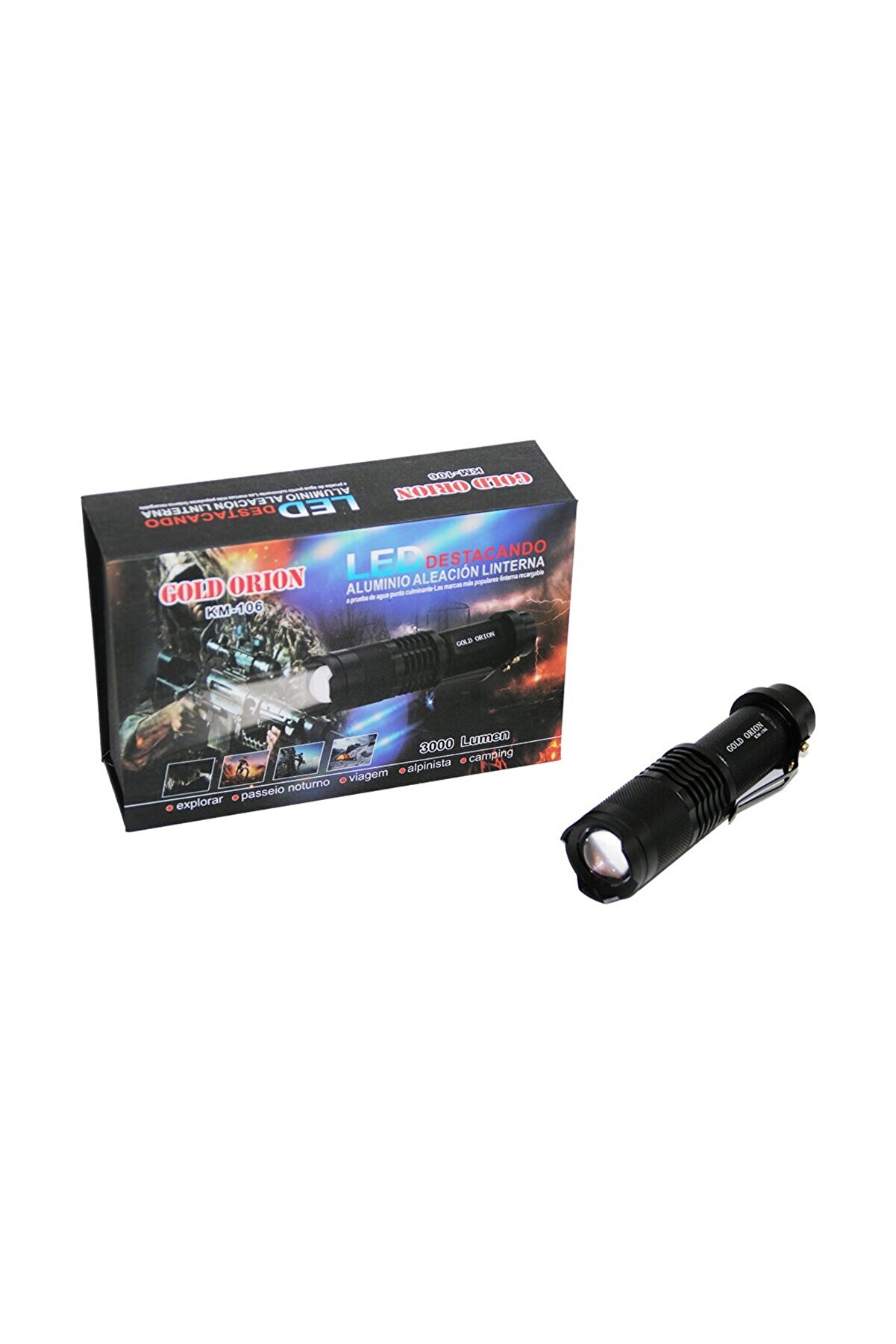 Go İthalat Zoomlu El Feneri̇ Fi̇şli̇ Pi̇l Şarj Ci̇hazlı Si̇yah Metal Kasa 12.5Cm 3000 Lumen (4457)