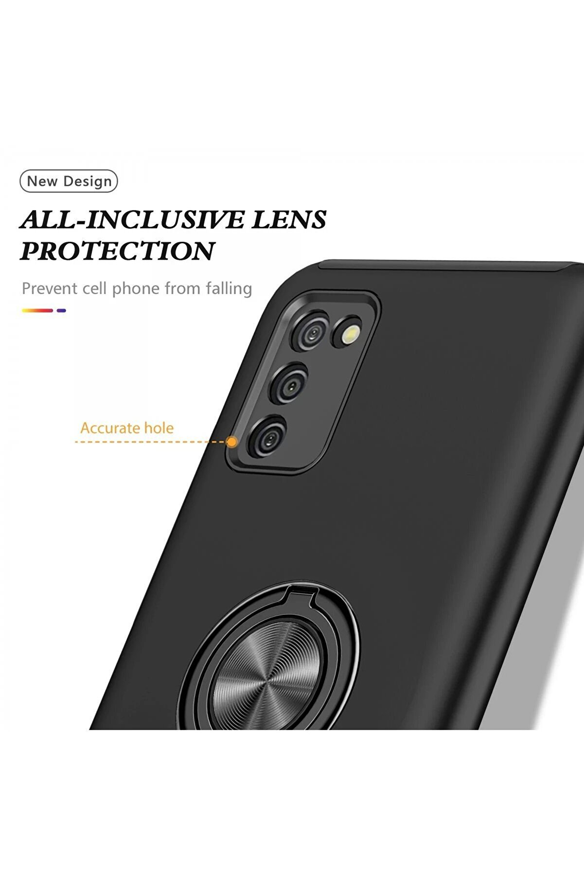 Samsung Galaxy A02S Kılıf Eli̇t Yüzüklü Kapak - Si̇yah - Dropx9246-5261