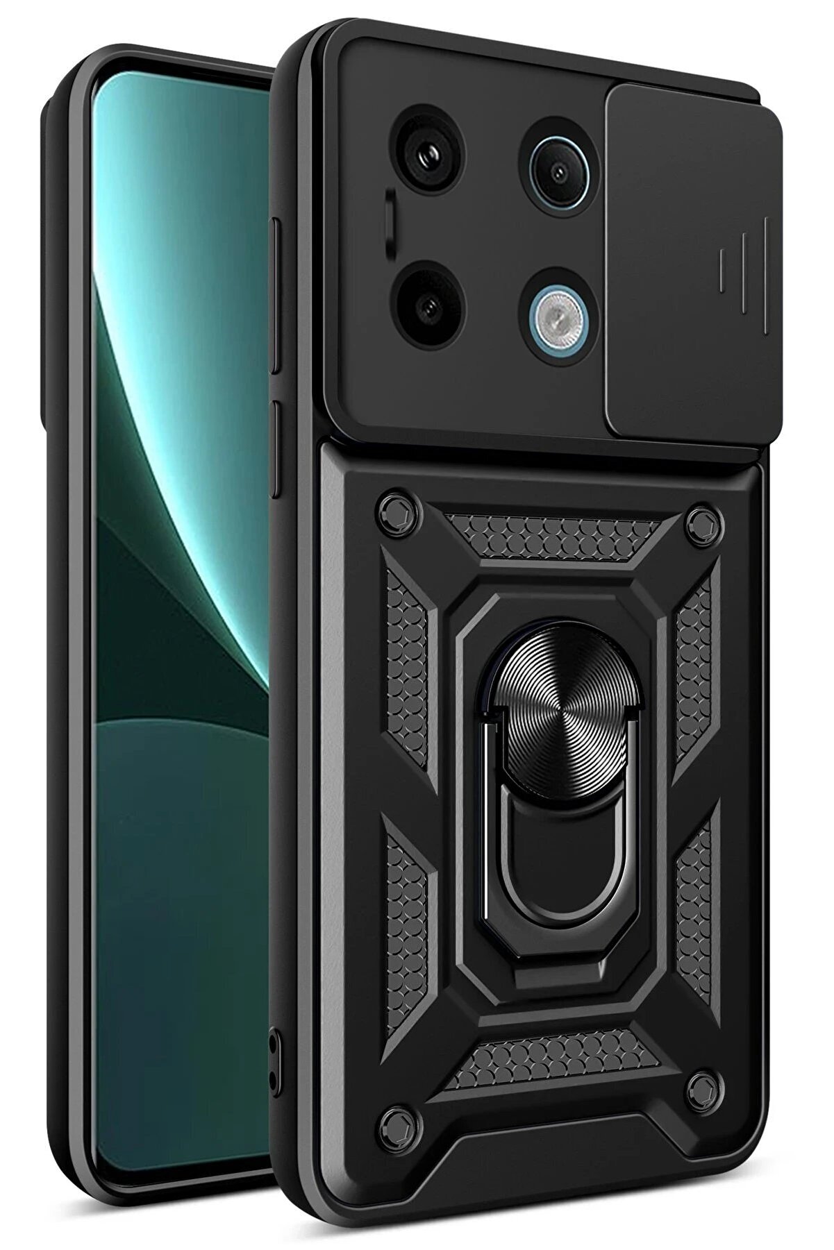 CepteToptan Xiaomi Poco X6 Pro Kılıf Pars Lens Yüzüklü Silikon - Siyah - DROPX7893-6917