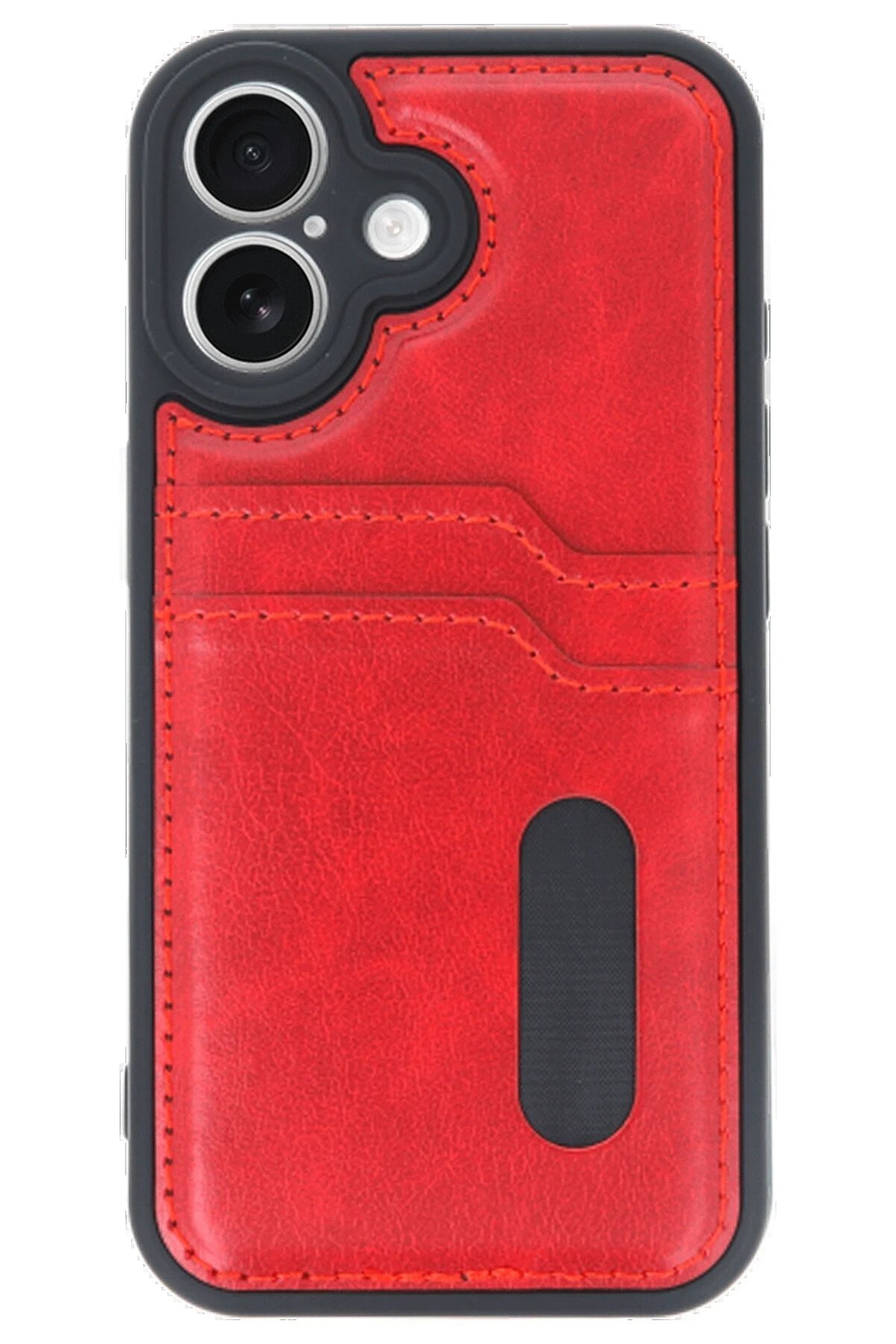 İphone 16 Kılıf Sara Kartvi̇zi̇tli̇ Deri̇ Kılıf - Kırmızı - Dropx1513-2446