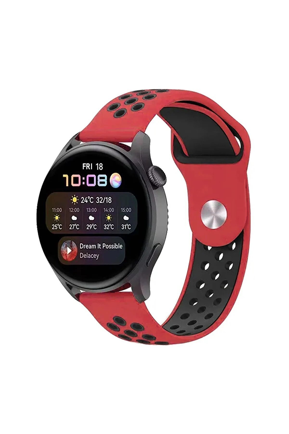 CepteToptan Watch 20mm Spor Delikli Kordon - Kırmızı-Siyah - DROPX7980-8787