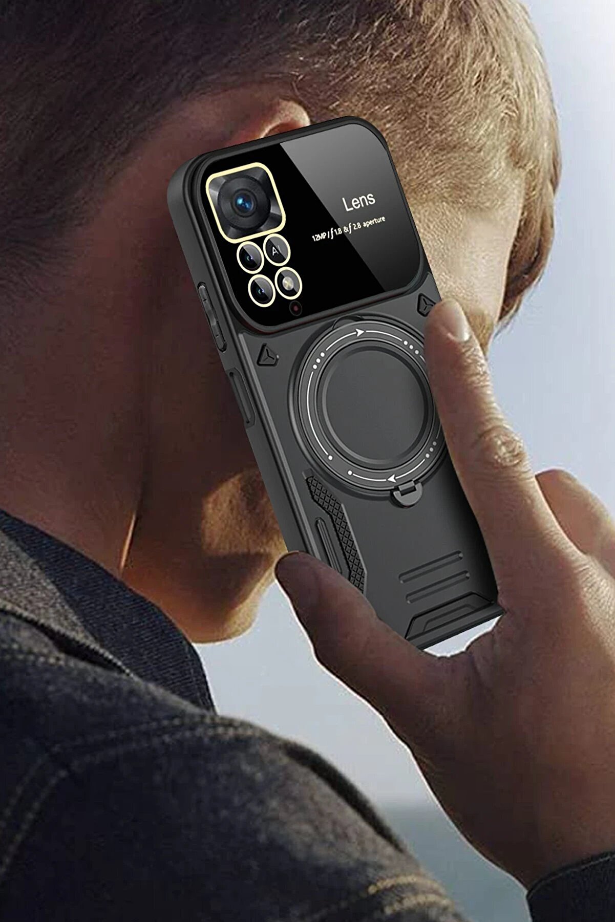 Xi̇aomi̇ Redmi̇ Note 12 Pro 4G Kılıf Joy Lens Standlı Kapak - Si̇yah - Dropx9763-5344