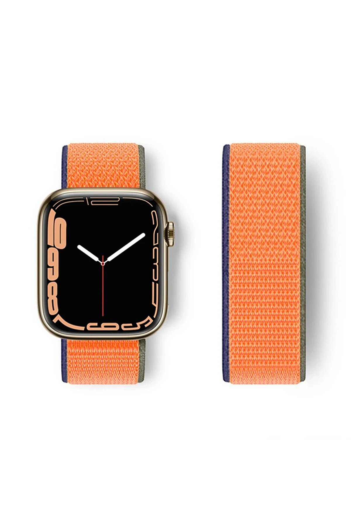 CepteToptan Apple Watch 42mm Hasırlı Cırtcırtlı Kordon - Turuncu - DROPX7585-2248