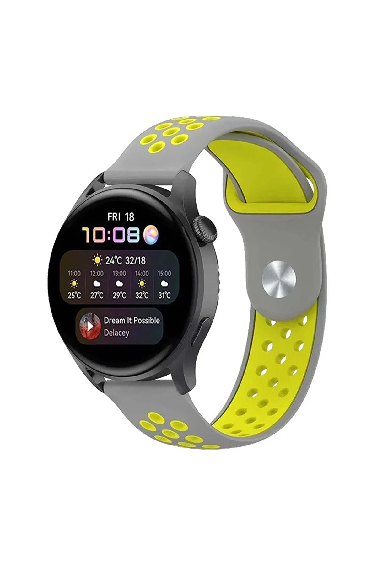 CepteToptan Watch 22mm Spor Delikli Kordon - Gri-Yeşil - DROPX5470-7266