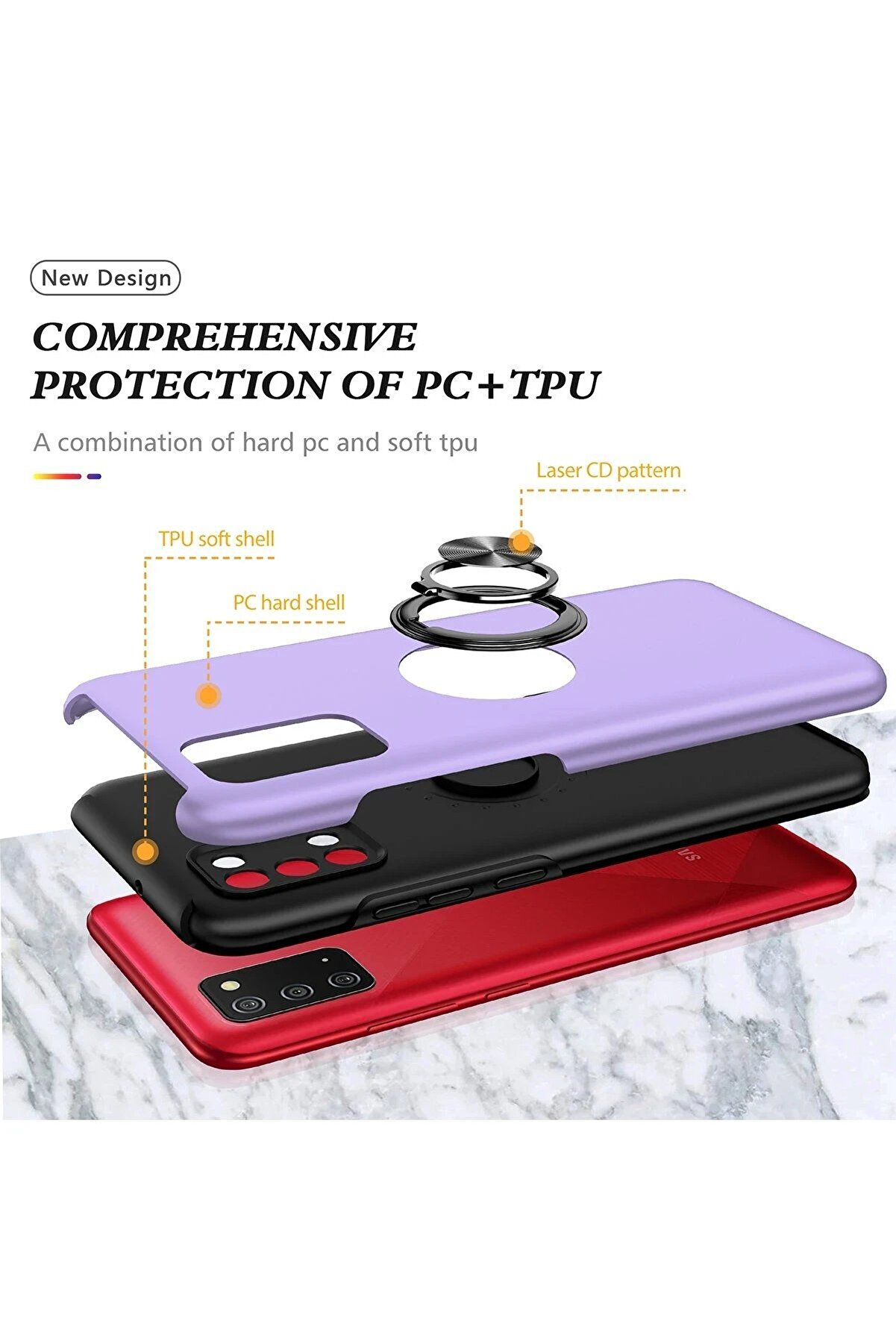 Samsung Galaxy A02S Kılıf Eli̇t Yüzüklü Kapak - Mor - Dropx4777-5415