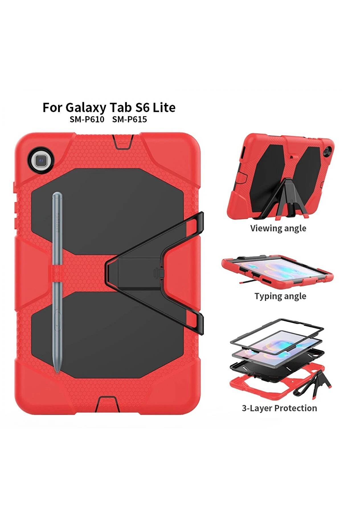 Samsung Galaxy P610 Tab S6 Li̇te 10.4 Kılıf Gri̇ffi̇n Tablet Kapak - Kırmızı - Dropx3517-1582