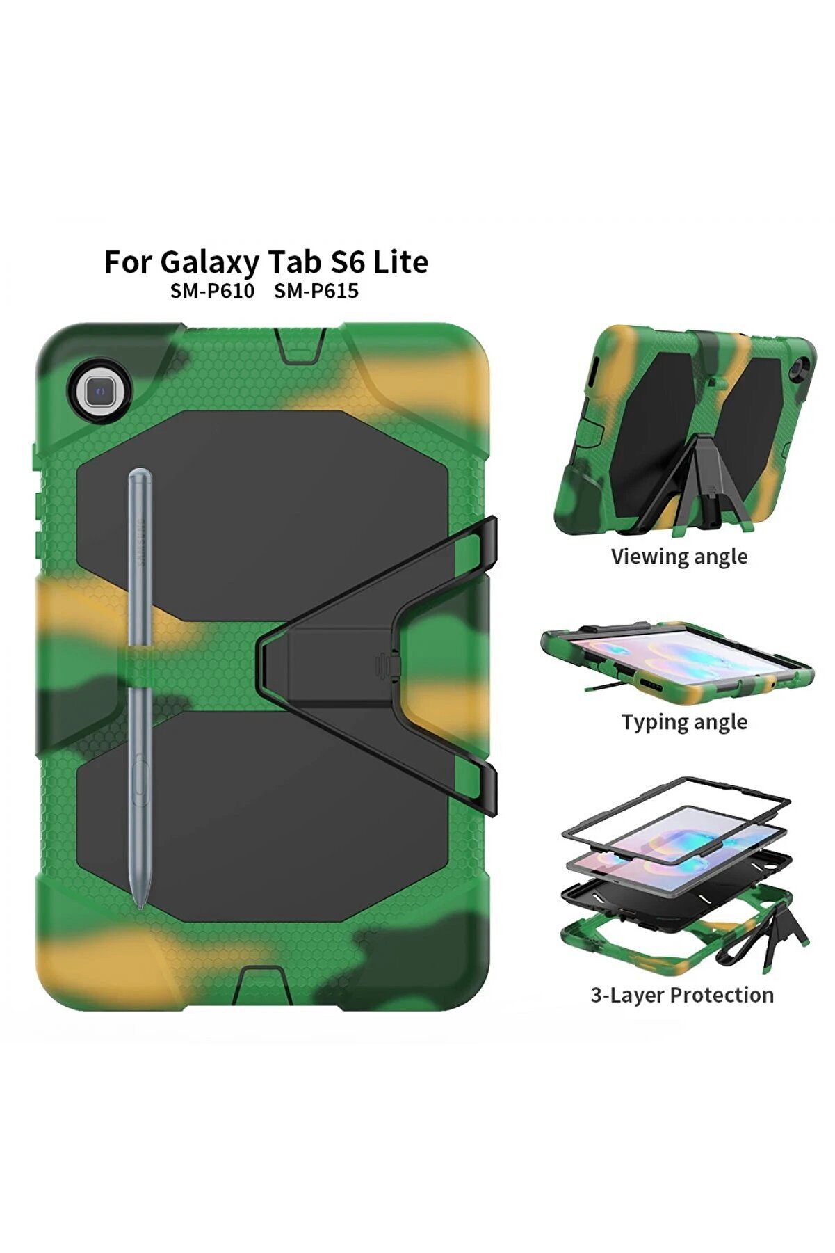 Samsung Galaxy P610 Tab S6 Li̇te 10.4 Kılıf Gri̇ffi̇n Tablet Kapak - Kamuflaj - Dropx1231-4050