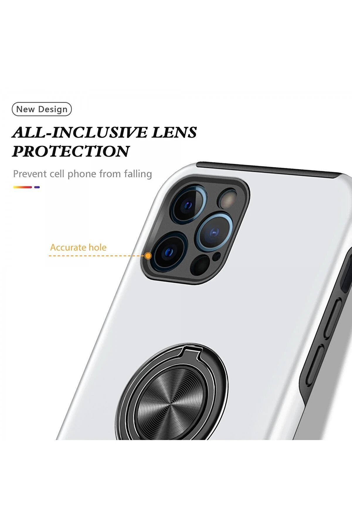 İphone 12 Pro Kılıf Eli̇t Yüzüklü Kapak - Gümüş - Dropx7410-1130