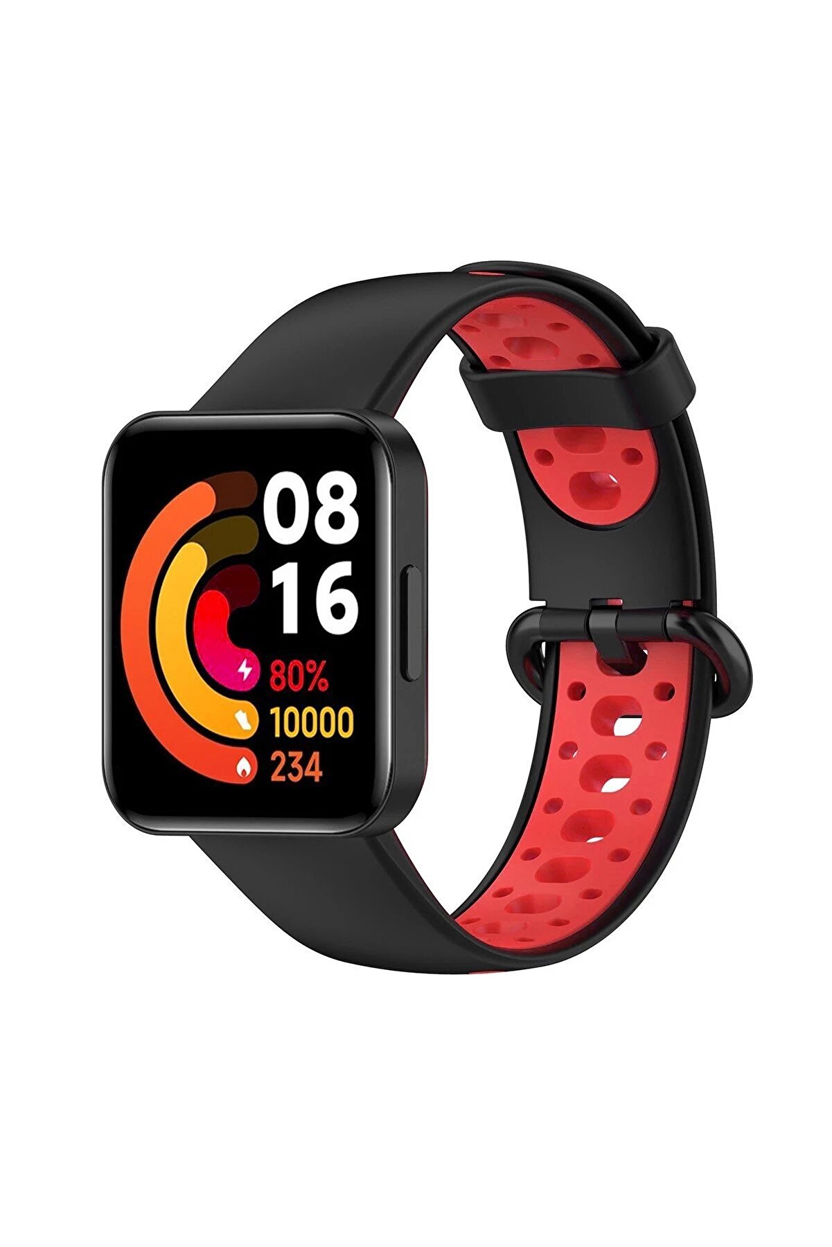 CepteToptan Xiaomi Redmi Watch 2 Spor Delikli Kordon - Siyah-Kırmızı - DROPX3090-2907