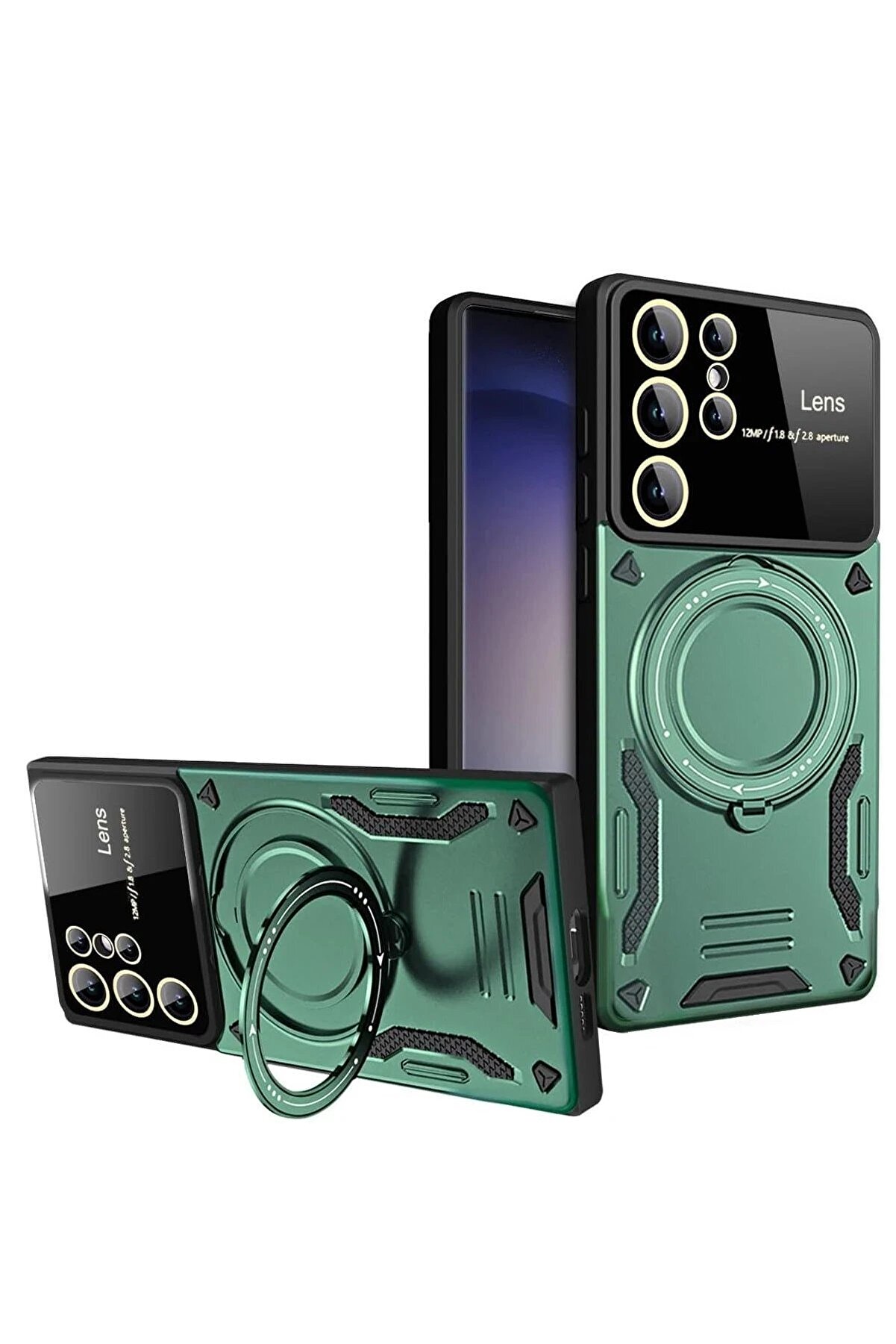 CepteToptan Samsung Galaxy S24 Ultra Kılıf Joy Lens Standlı Kapak - Koyu Yeşil - DROPX5841-8178