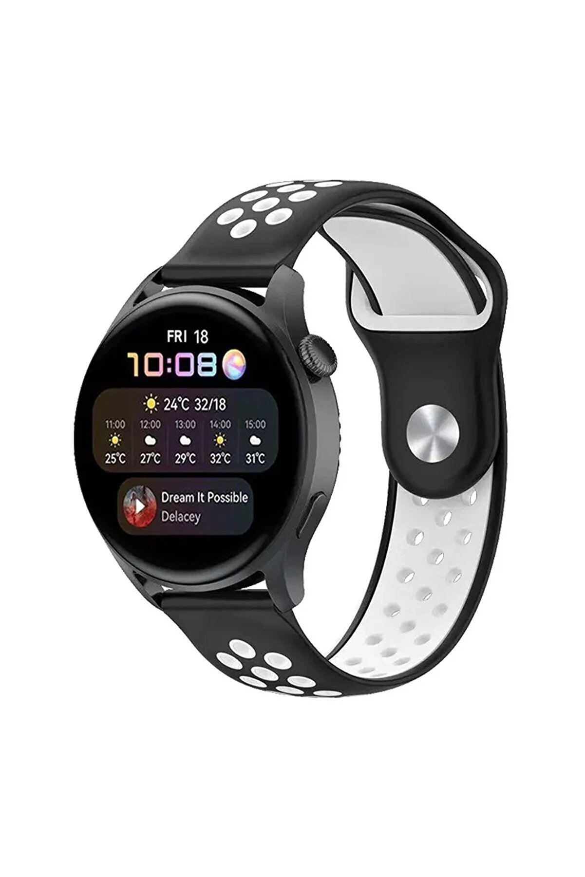 CepteToptan Watch 22mm Spor Delikli Kordon - Siyah-Beyaz - DROPX7091-5739