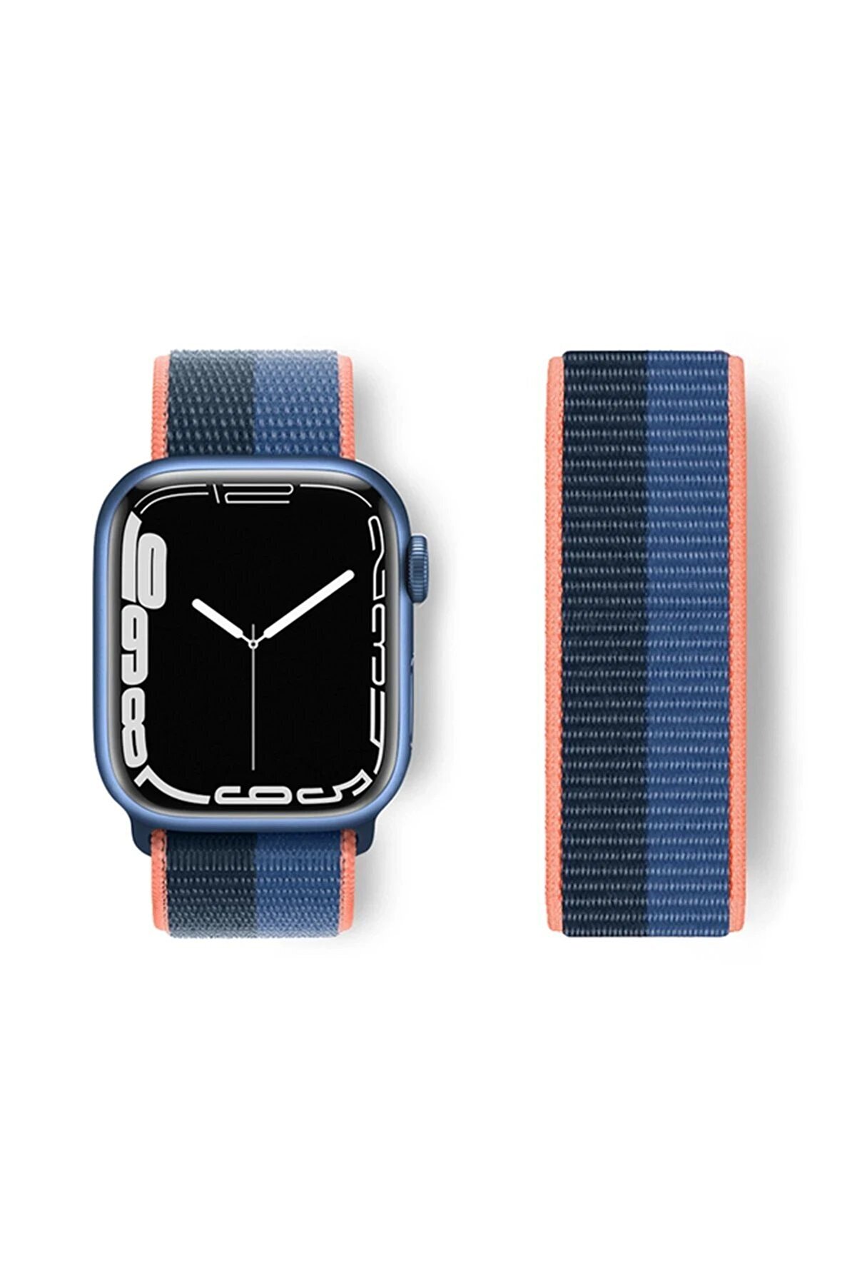 CepteToptan Apple Watch 38mm Hasırlı Cırtcırtlı Kordon - Siyah-Mavi - DROPX3174-5375