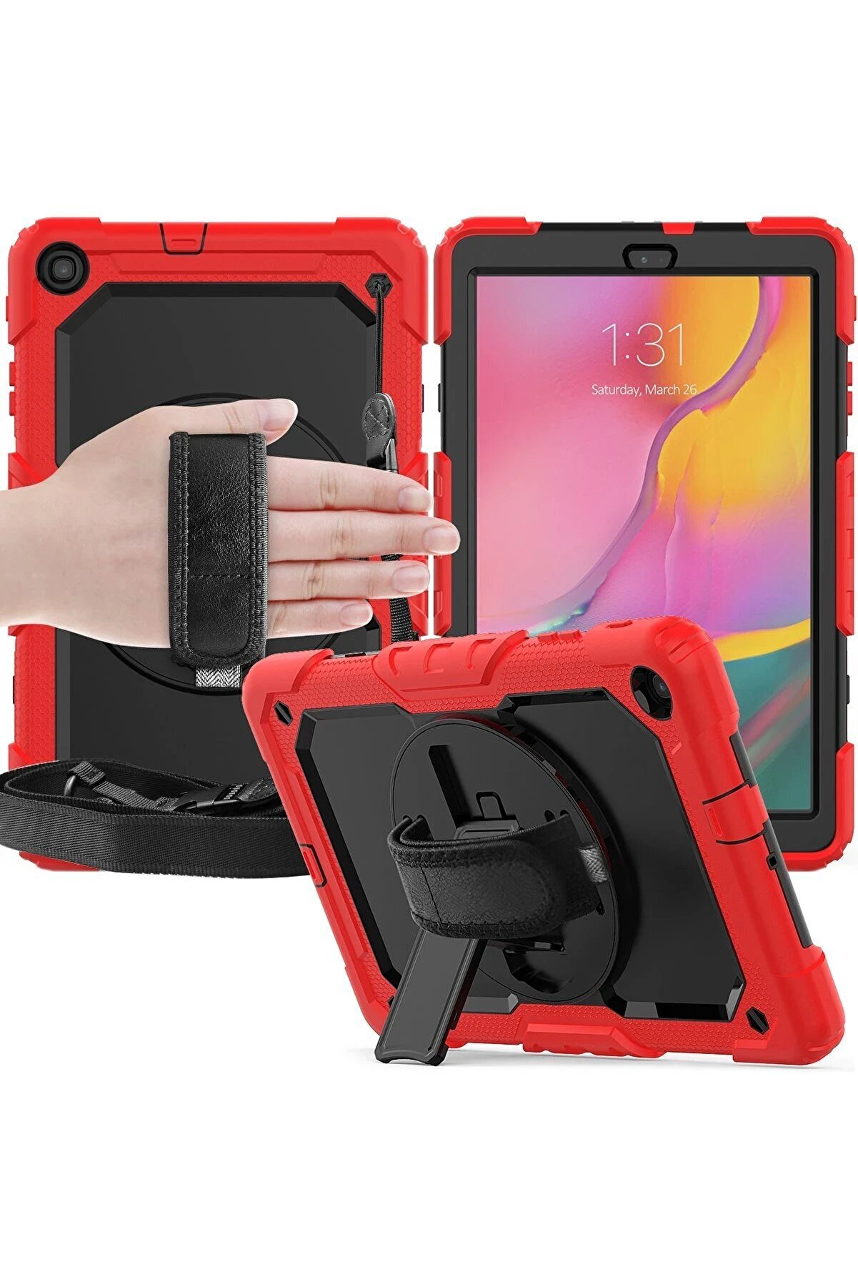 Samsung Galaxy T510 Tab A 10.1 Kılıf Pars Tablet Kapak - Kırmızı - Dropx3699-8598