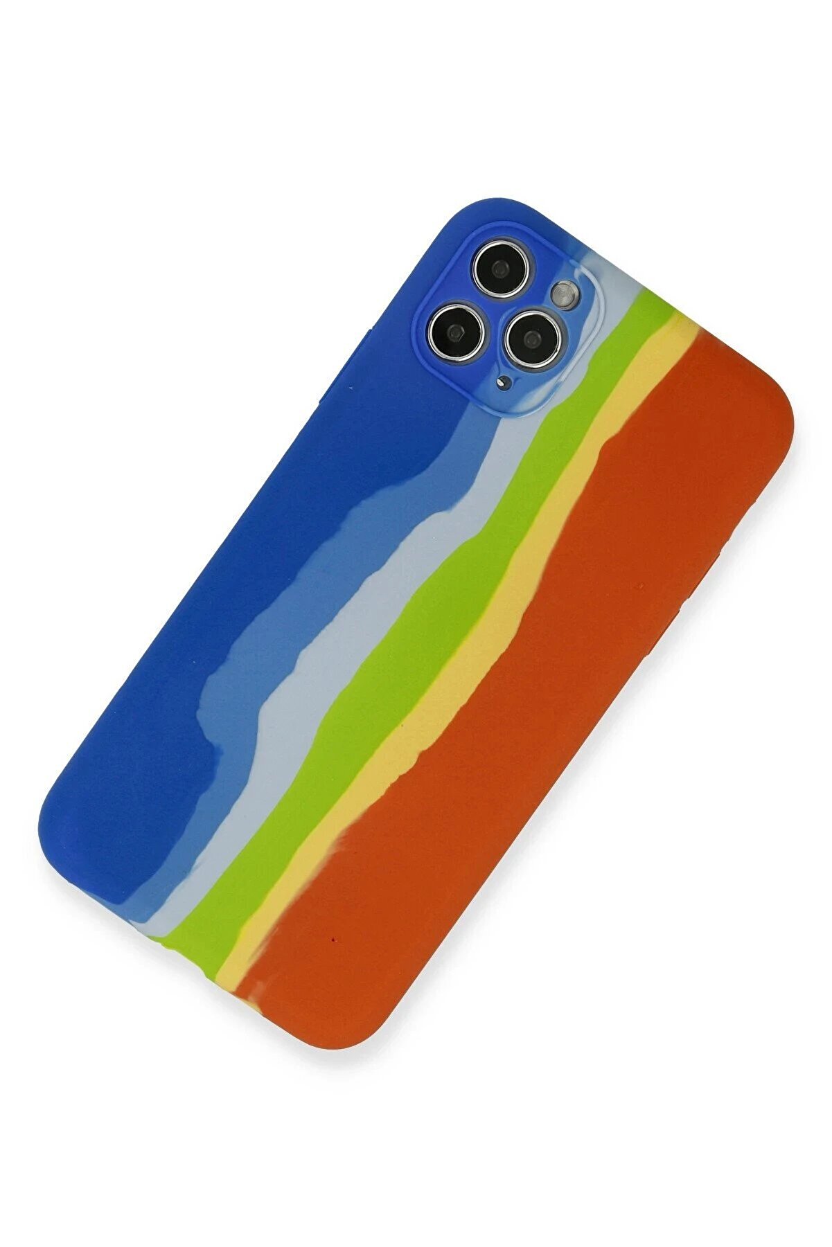 İphone 11 Pro Kılıf Ebruli̇ Lansman Si̇li̇kon - Mavi̇-Turuncu - Dropx8348-5809