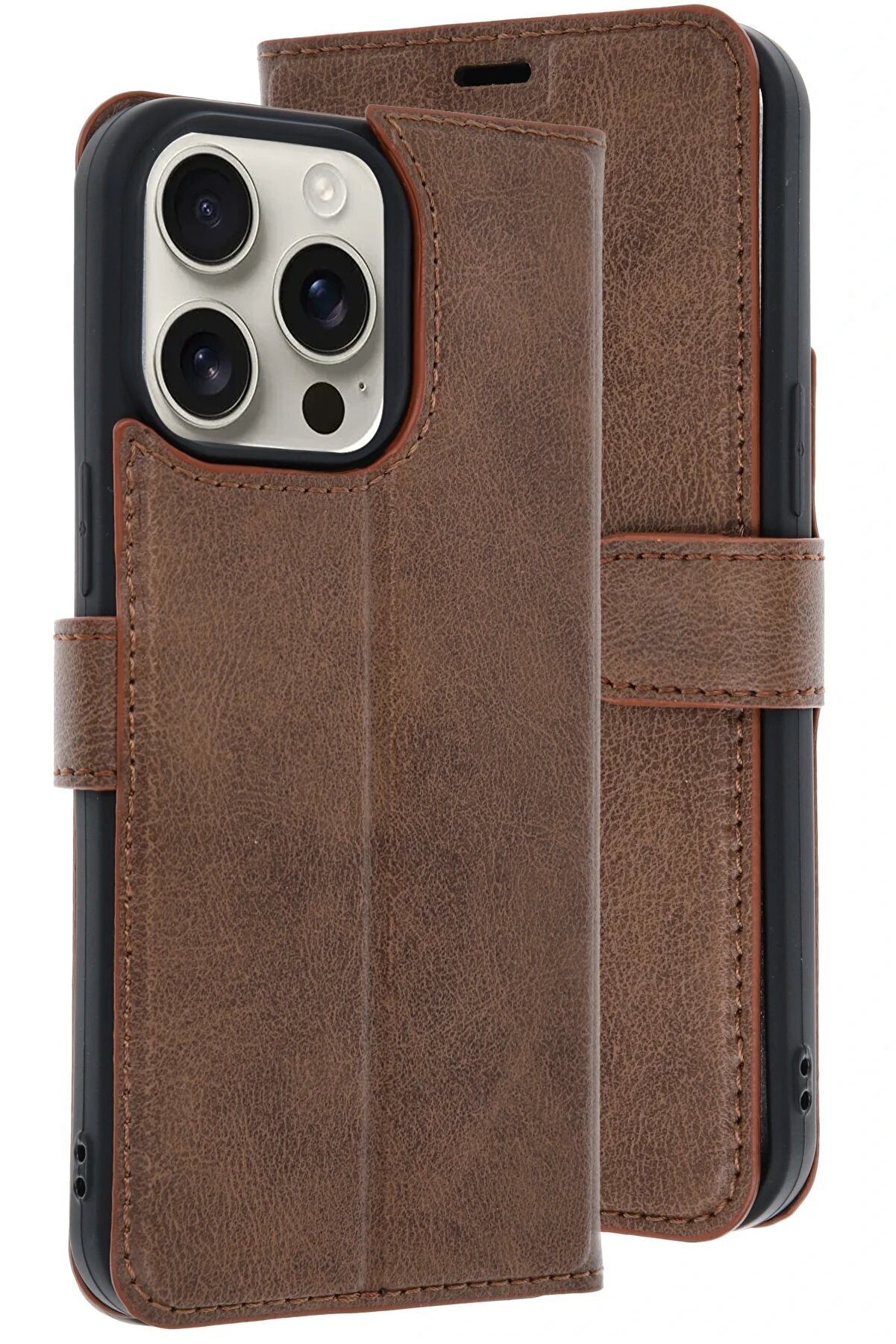 İphone 15 Pro Max Kılıf Trend S Plus Kapaklı Kılıf - Taba - Dropx3736-6221