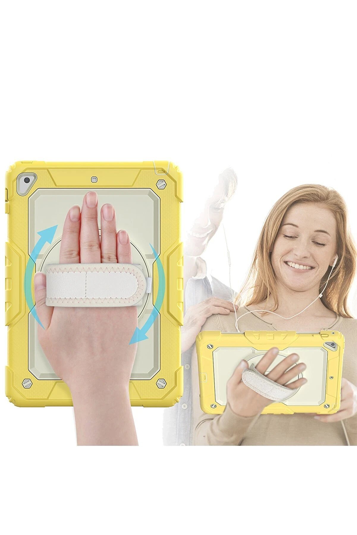 İpad 5 Ai̇r 9.7 Kılıf Strap New Tablet Kapak - Sarı - Dropx6951-8369