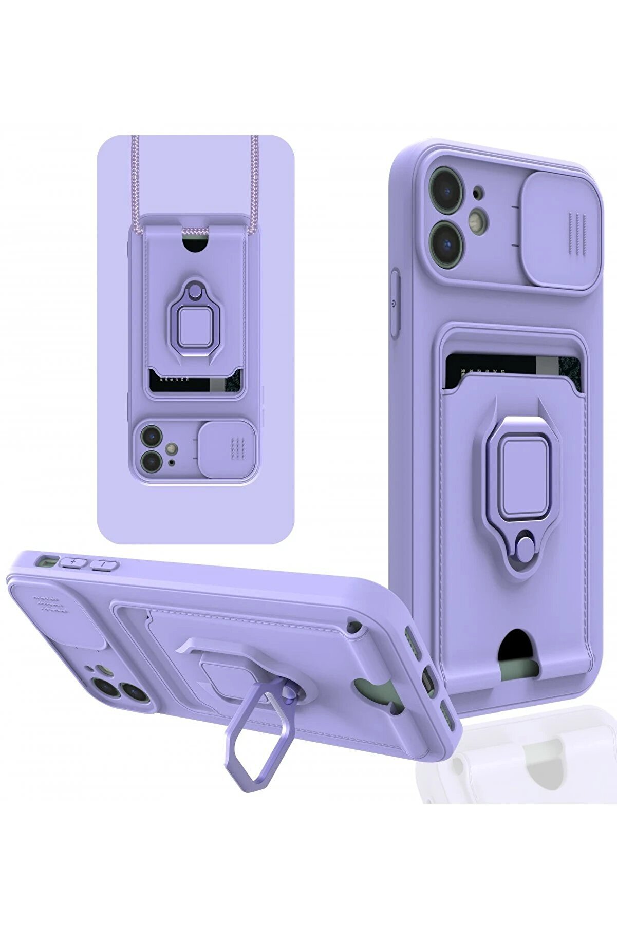 CepteToptan iPhone 11 Kılıf Zuma Kartvizitli Yüzüklü Silikon - Lila - DROPX7062-4522